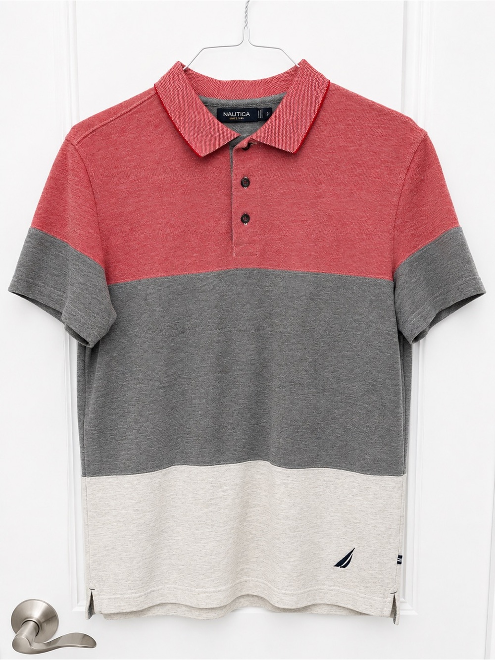 Nautica Men's Red, Gray & Cream Colorblock Polo